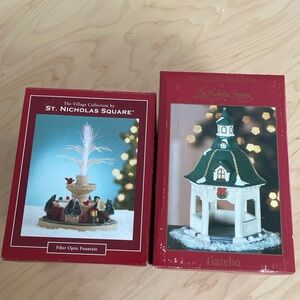 Bundle St. Nicholas Square Hand Painted Porcelain Gazebo & fiber optic fountain